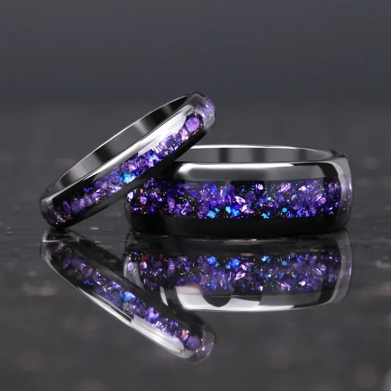 Mens Tungsten Carbide Ring Amethyst Inlay Black Wedding Band Engagement Promise Jewelry Gift 8MM Width Durable For Men DailyWear