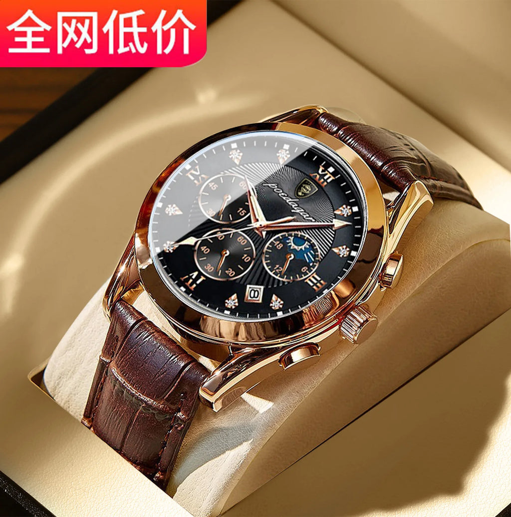 POEDAGAR 2021 Men Watches Top Brand Luxury Waterproof Luminous Leather Quartz Wristwatch Relogio Masculino Business Sport