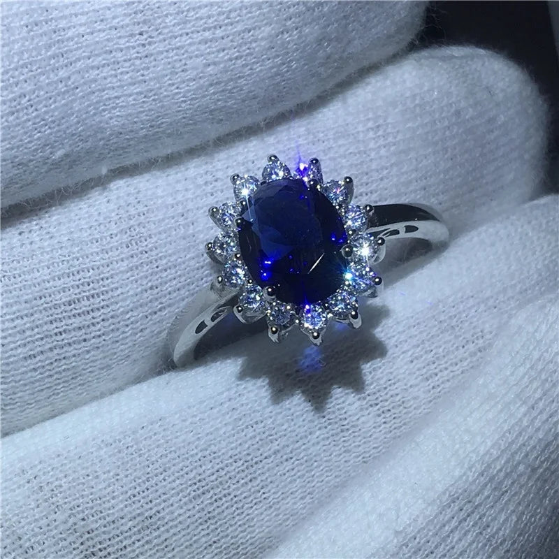 Exquisite and fashionable blue zircon set women's wedding love ring  anniversary  size US 6-11