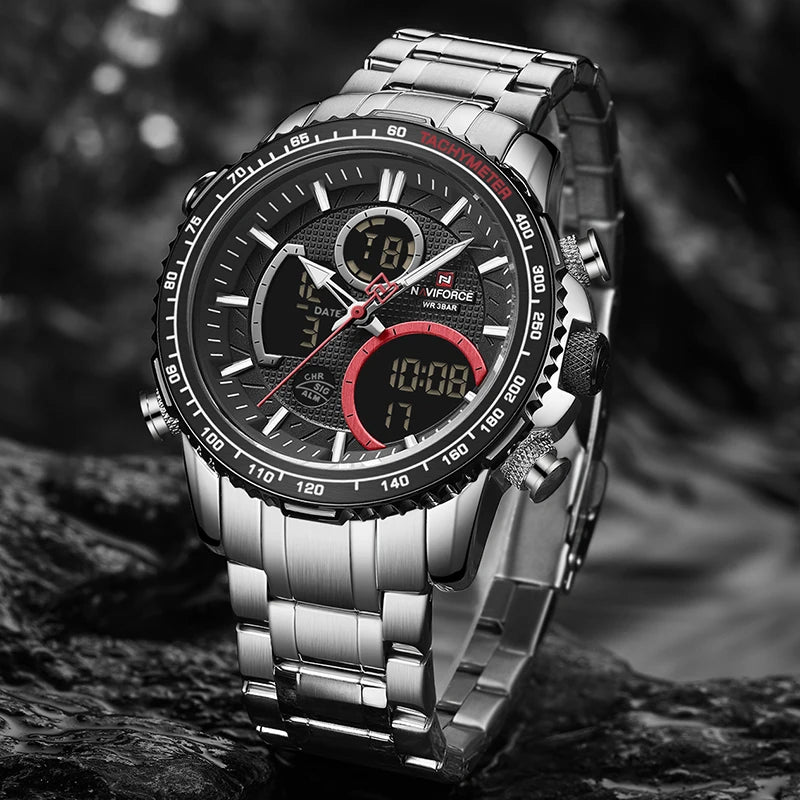 Watch Men NAVIFORCE Brand Stainless Steel Band Waterproof Quartz Wristwatch Big Sports Chronograph Clock Watches Date Male Reloj