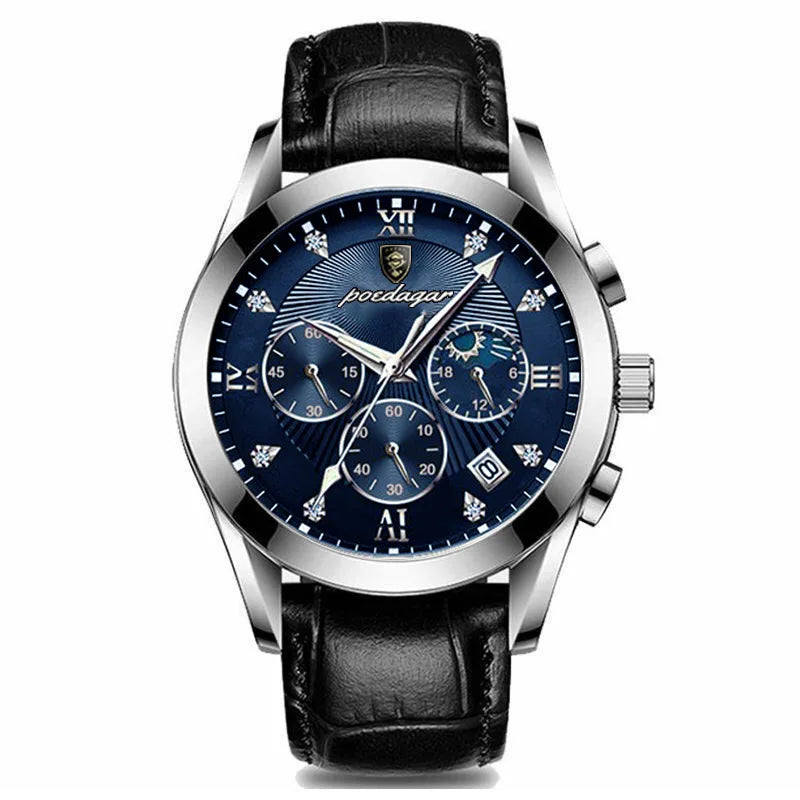 POEDAGAR 2021 Men Watches Top Brand Luxury Waterproof Luminous Leather Quartz Wristwatch Relogio Masculino Business Sport
