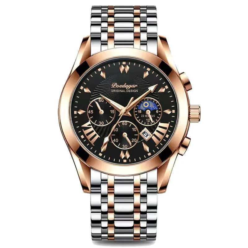 POEDAGAR 2021 Men Watches Top Brand Luxury Waterproof Luminous Leather Quartz Wristwatch Relogio Masculino Business Sport