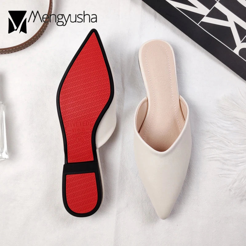 Solid Leather Flipflops Women Cover Toe Mules Pointy Toe Slides Home&Outdoor Shoes Ladies Comfy Antiskid Lazywomen Slippers 2026