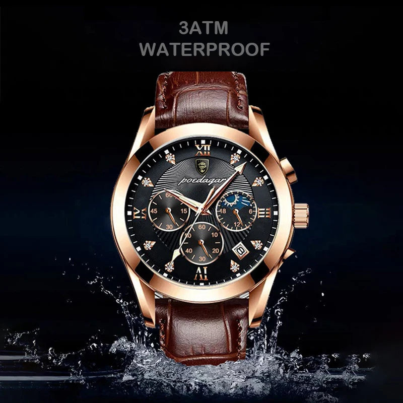 POEDAGAR 2021 Men Watches Top Brand Luxury Waterproof Luminous Leather Quartz Wristwatch Relogio Masculino Business Sport