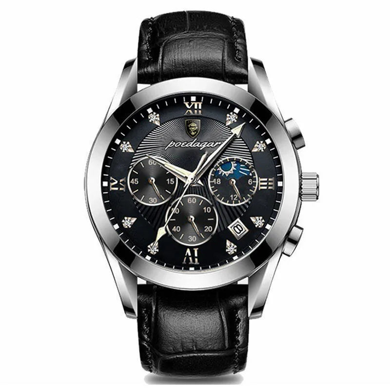 POEDAGAR 2021 Men Watches Top Brand Luxury Waterproof Luminous Leather Quartz Wristwatch Relogio Masculino Business Sport