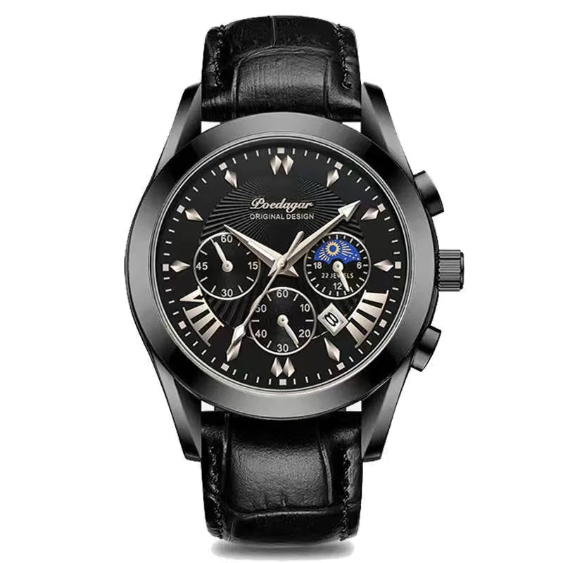 POEDAGAR 2021 Men Watches Top Brand Luxury Waterproof Luminous Leather Quartz Wristwatch Relogio Masculino Business Sport