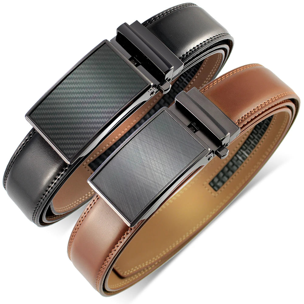 DOOPAI Mens Leather Belt  Automatic Genuine Leather Belts Leisure Fashion Ratchet Belts for Men Pants Waistband Ремень