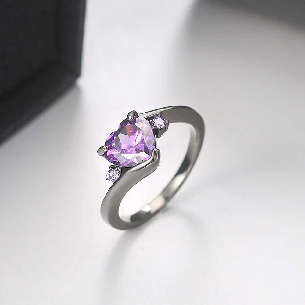 Goth Punk Rings For Women Black Gold Color Heart Purple Red Crystal Rings Grunge Gothic Accessories Vintage Fashion Jewelry R181
