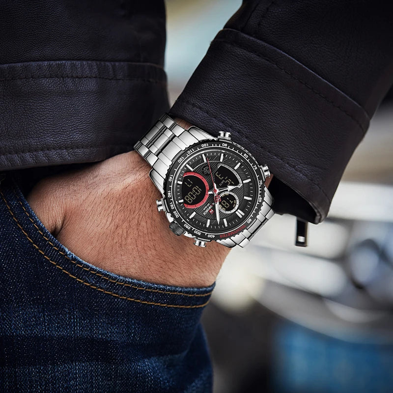Watch Men NAVIFORCE Brand Stainless Steel Band Waterproof Quartz Wristwatch Big Sports Chronograph Clock Watches Date Male Reloj