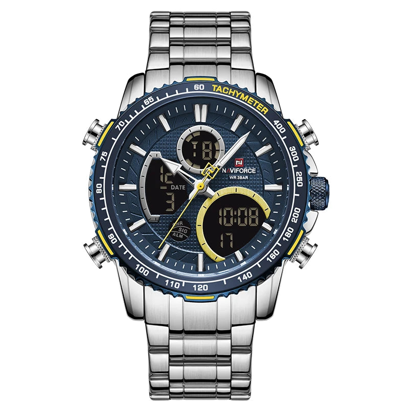 Watch Men NAVIFORCE Brand Stainless Steel Band Waterproof Quartz Wristwatch Big Sports Chronograph Clock Watches Date Male Reloj