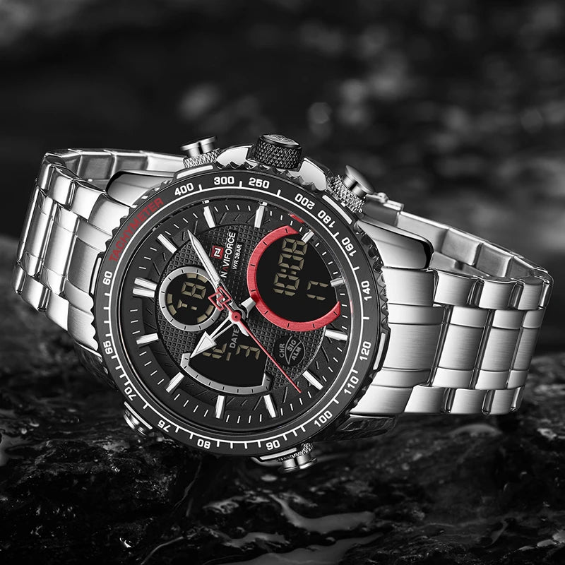 Watch Men NAVIFORCE Brand Stainless Steel Band Waterproof Quartz Wristwatch Big Sports Chronograph Clock Watches Date Male Reloj