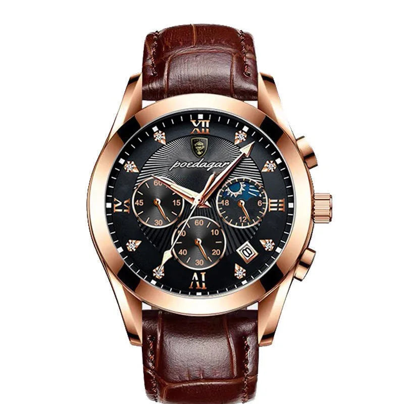 POEDAGAR 2021 Men Watches Top Brand Luxury Waterproof Luminous Leather Quartz Wristwatch Relogio Masculino Business Sport