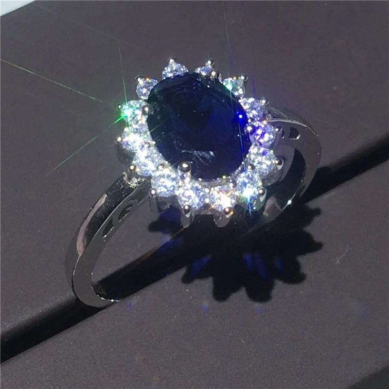 Exquisite and fashionable blue zircon set women's wedding love ring  anniversary  size US 6-11