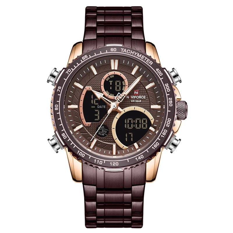 Watch Men NAVIFORCE Brand Stainless Steel Band Waterproof Quartz Wristwatch Big Sports Chronograph Clock Watches Date Male Reloj