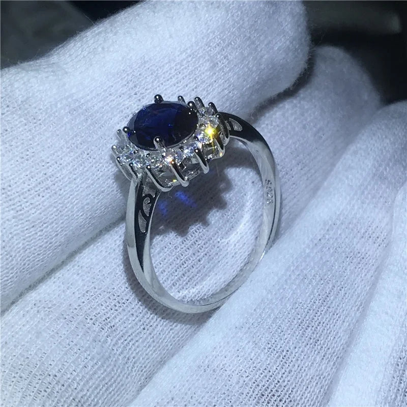 Exquisite and fashionable blue zircon set women's wedding love ring  anniversary  size US 6-11
