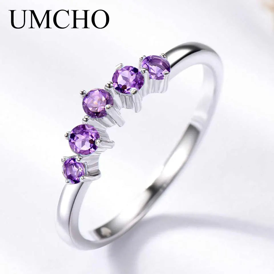 UMCHO Natural African  Amethyst Rings for Women Solid 925 Sterling Silver Stacking Ring Engagement Wedding Gemstone Jewelry
