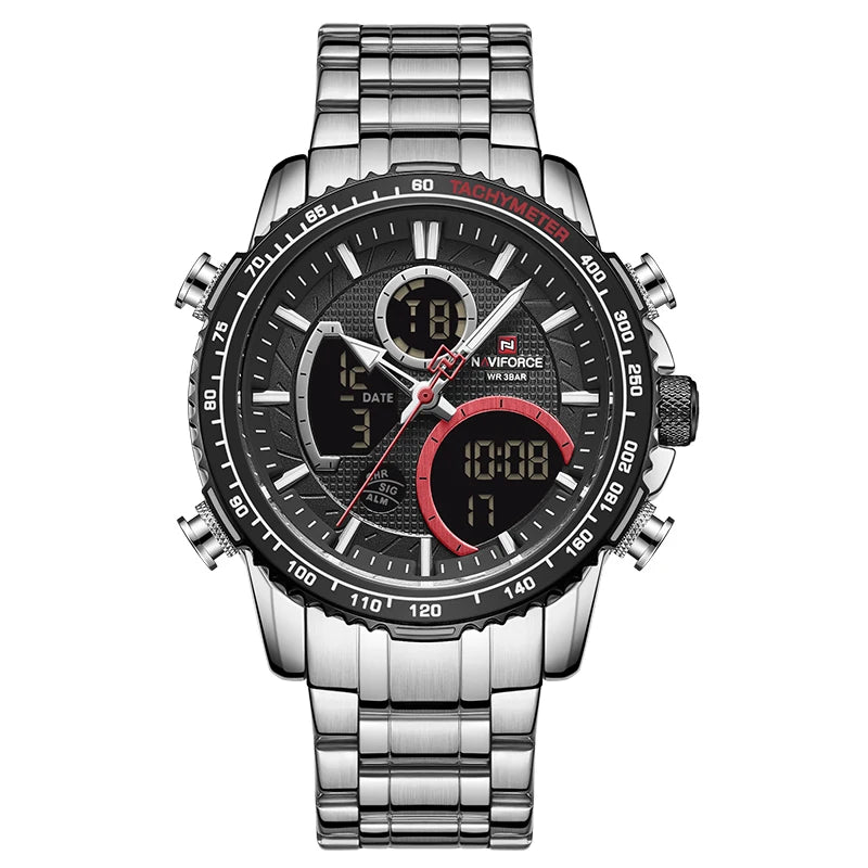 Watch Men NAVIFORCE Brand Stainless Steel Band Waterproof Quartz Wristwatch Big Sports Chronograph Clock Watches Date Male Reloj