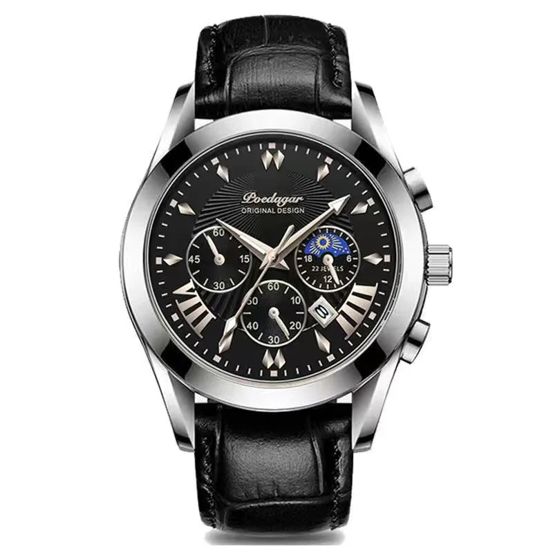 POEDAGAR 2021 Men Watches Top Brand Luxury Waterproof Luminous Leather Quartz Wristwatch Relogio Masculino Business Sport