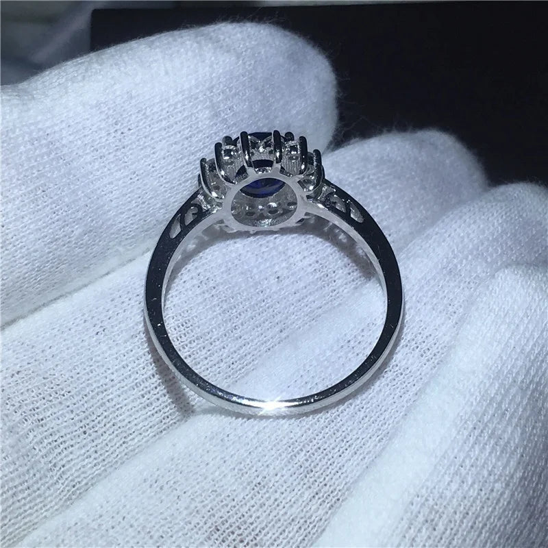 Exquisite and fashionable blue zircon set women's wedding love ring  anniversary  size US 6-11