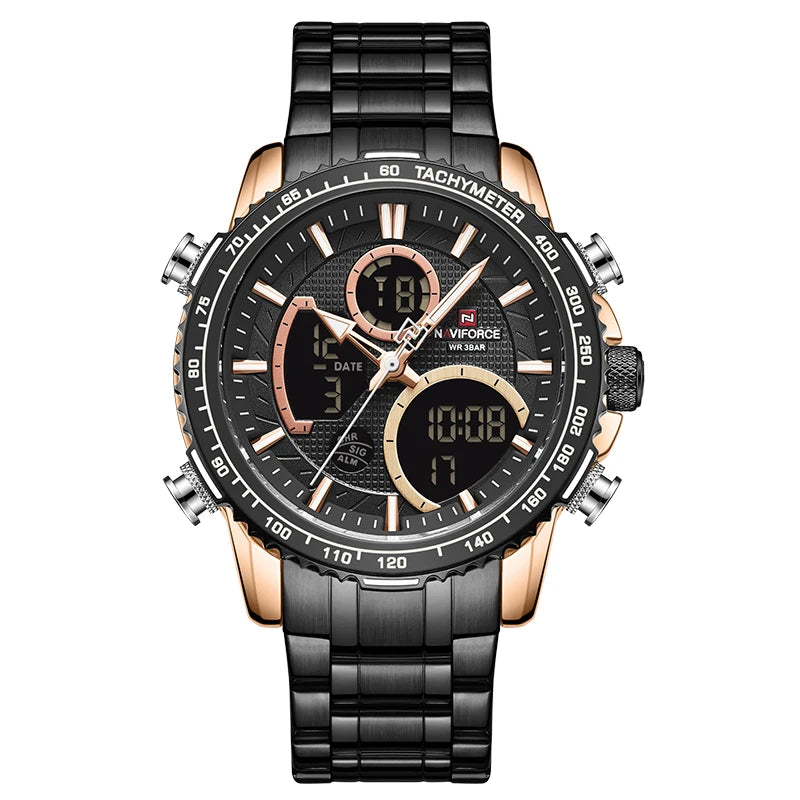 Watch Men NAVIFORCE Brand Stainless Steel Band Waterproof Quartz Wristwatch Big Sports Chronograph Clock Watches Date Male Reloj