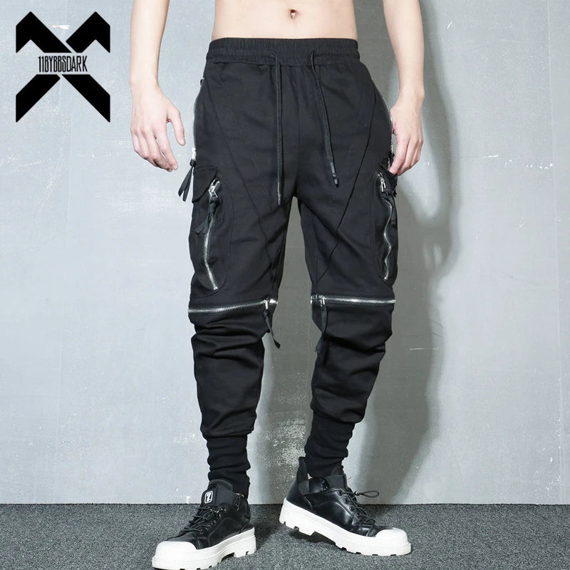 Detachable Black Cargo Pants Men Harajuku Hip Hop Streetwear Multi-Pocket Joggers Trousers Man Elastic Waist Techwear