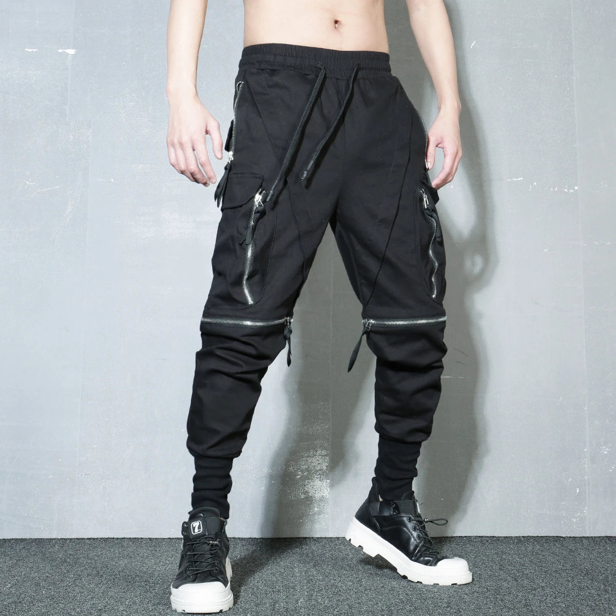 Detachable Black Cargo Pants Men Harajuku Hip Hop Streetwear Multi-Pocket Joggers Trousers Man Elastic Waist Techwear