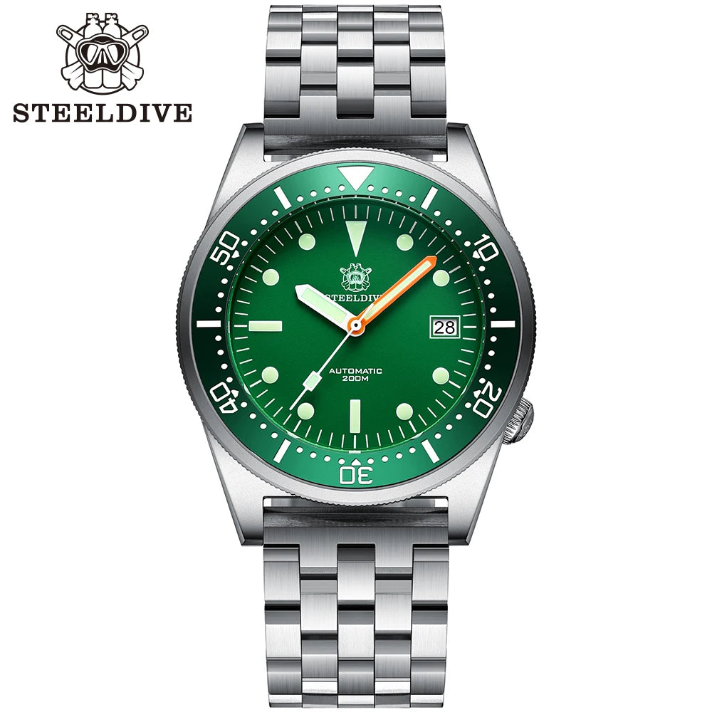 Steeldive Brand SD1979 Stainless Steel Bracelet Super Luminous C3 Blue Dial 200M Waterproof Dive Watch Men