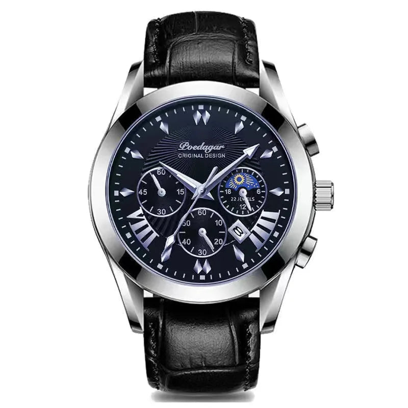 POEDAGAR 2021 Men Watches Top Brand Luxury Waterproof Luminous Leather Quartz Wristwatch Relogio Masculino Business Sport
