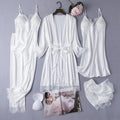 Black 5PCS Lace Satin Robe Gown Sets Sexy Womens Nighty Bathrobe Nightgown Sleep Suit Spring Sleepwear Home Kimono Pajamas