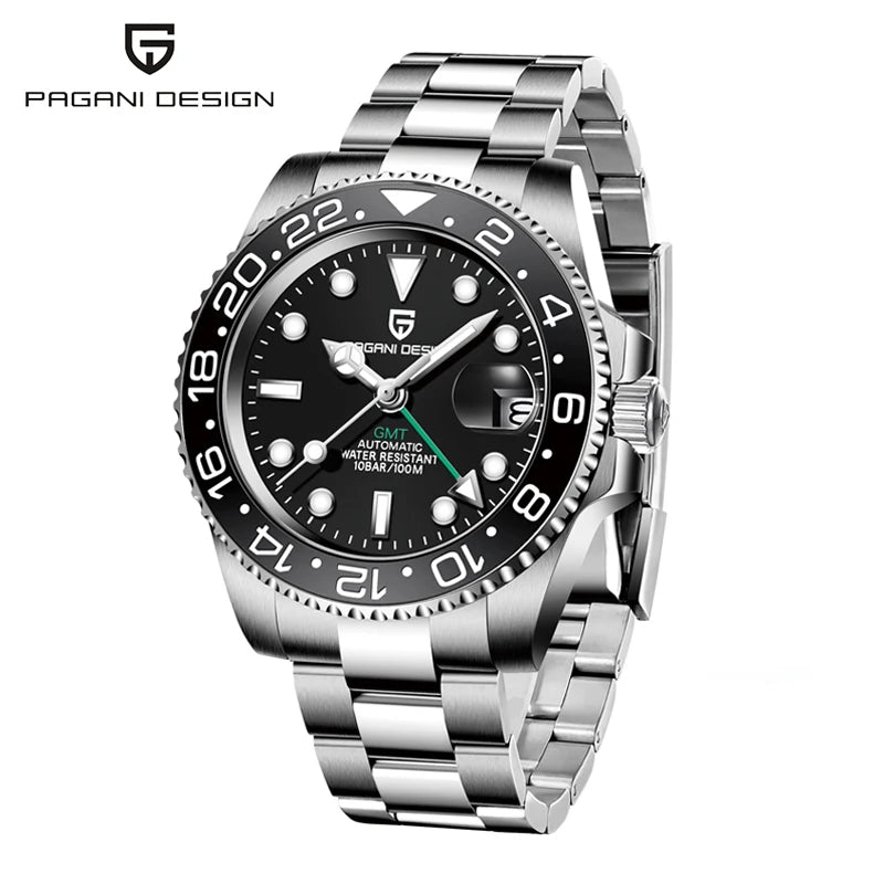 PAGANI DESIGN 40mm Luxury GMT Men Mechanical Watch Top Sapphire Glass 361L Stainless Steel 100m Waterproof Men's Automatic Mechanical Watches