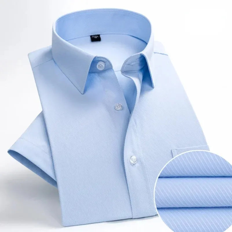 Plus Size Men's Social Short Sleeve Business Casual Shirts Brand Slim Fit Plain Dress Shirts White Black Red Multi-color KOACUS