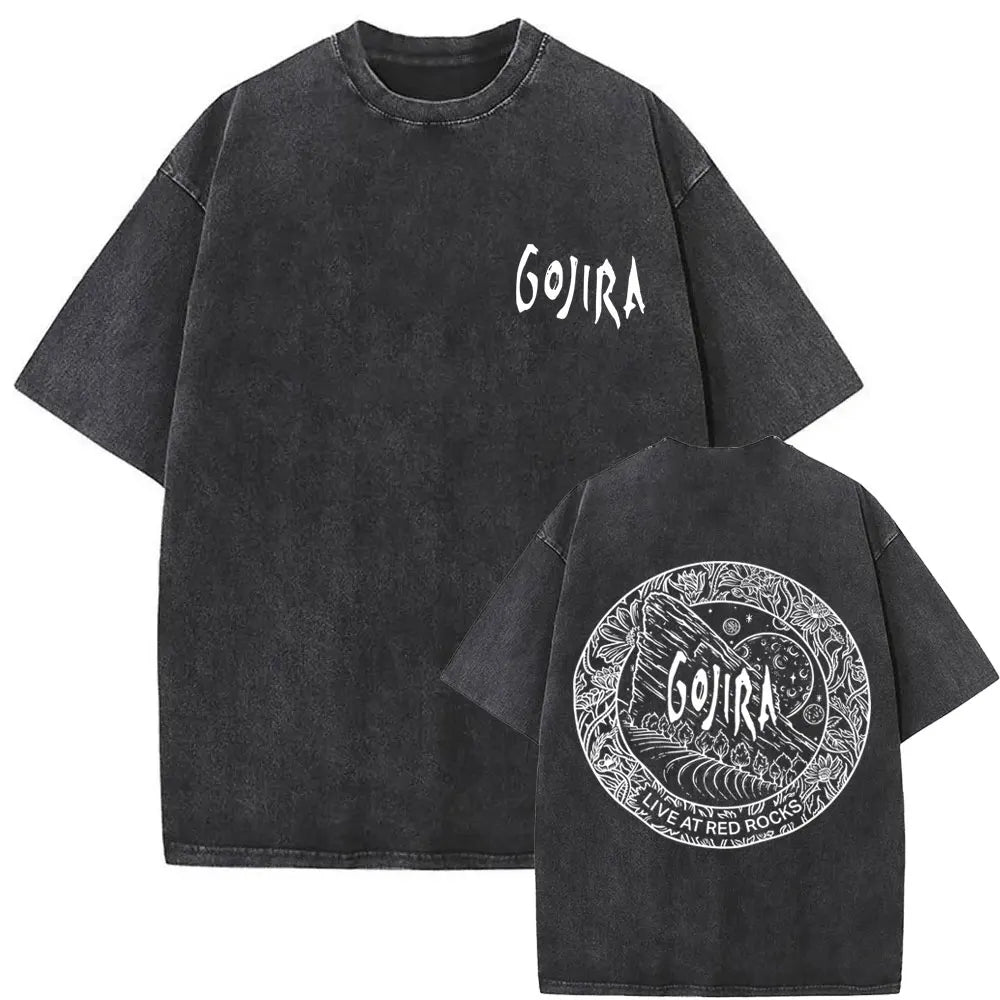 Washed Vintage Metal Rock Band Gojira The Flesh Alive T-shirt Men Women Fashion Oversized T Shirts Men's Casual Cotton T-shirts
