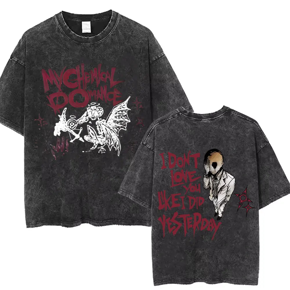 Washed Vintage Rock Band My Chemical Romance The Black Parade Tour 2025 T-shirt Men Women Retro Punk Emo Skeleton T Shirts Tops