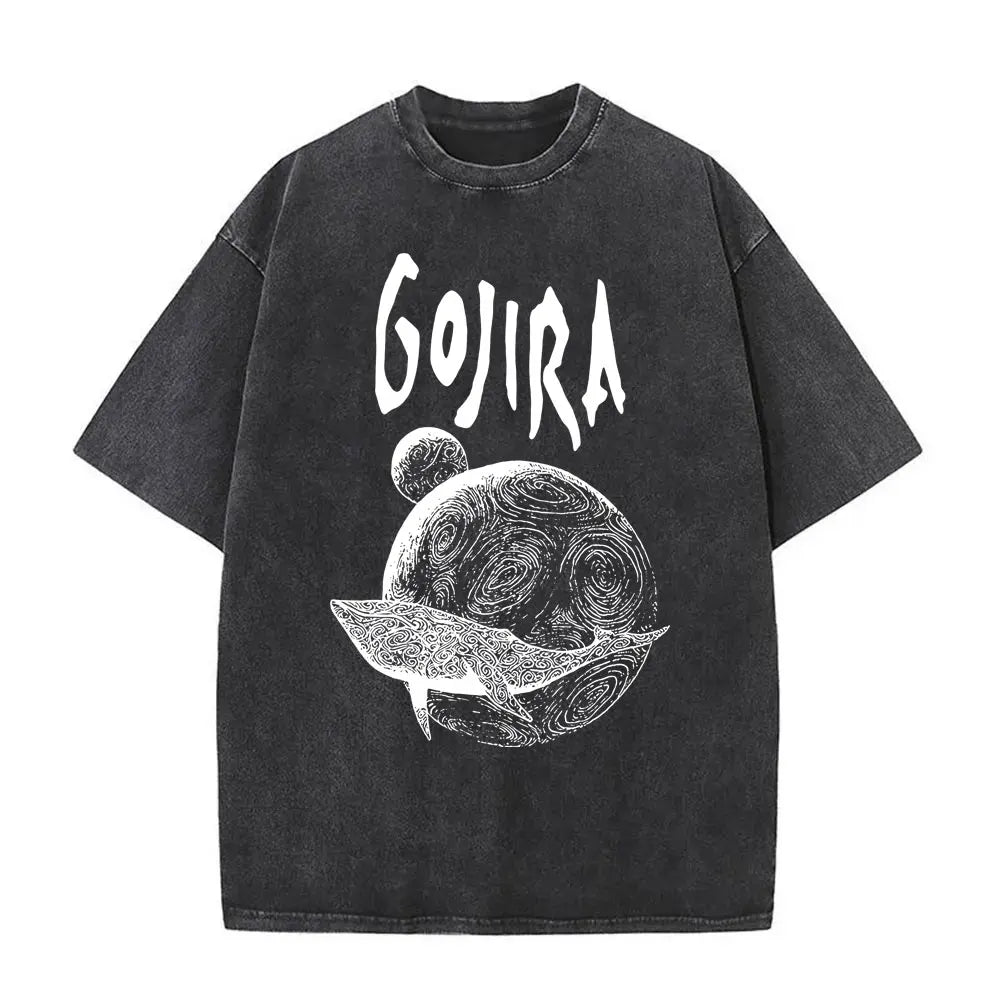 Washed Vintage Metal Rock Band Gojira The Flesh Alive T-shirt Men Women Fashion Oversized T Shirts Men's Casual Cotton T-shirts