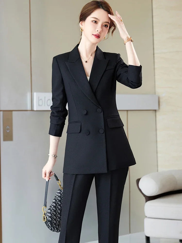 Ladies Business 2 Piece Blazer Set Female Long Sleeve Jacket + Trouser Women Pant Suit Blue Purple Black Office Work Wear 5XL
