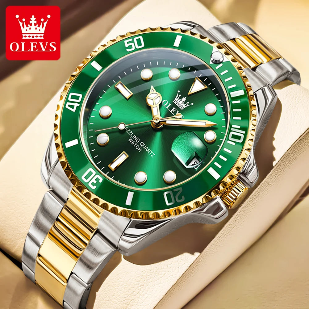 OLEVS Men's Watches Classic Luxury Fine Steel Strap Big Date Original Quartz Wristwatch for Man Waterproof Luminous Trend Dress