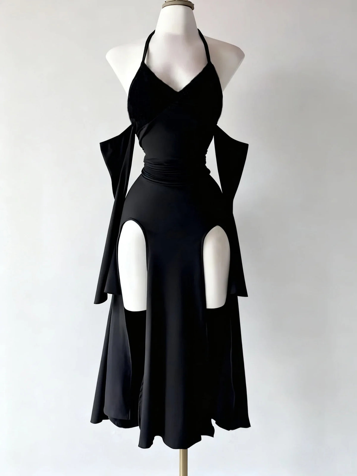 Gothic Halter Off Shoulder Dress For Women High Slit Hollow Out Design Long Gown Unique Stylish Dress For Party And Night Event