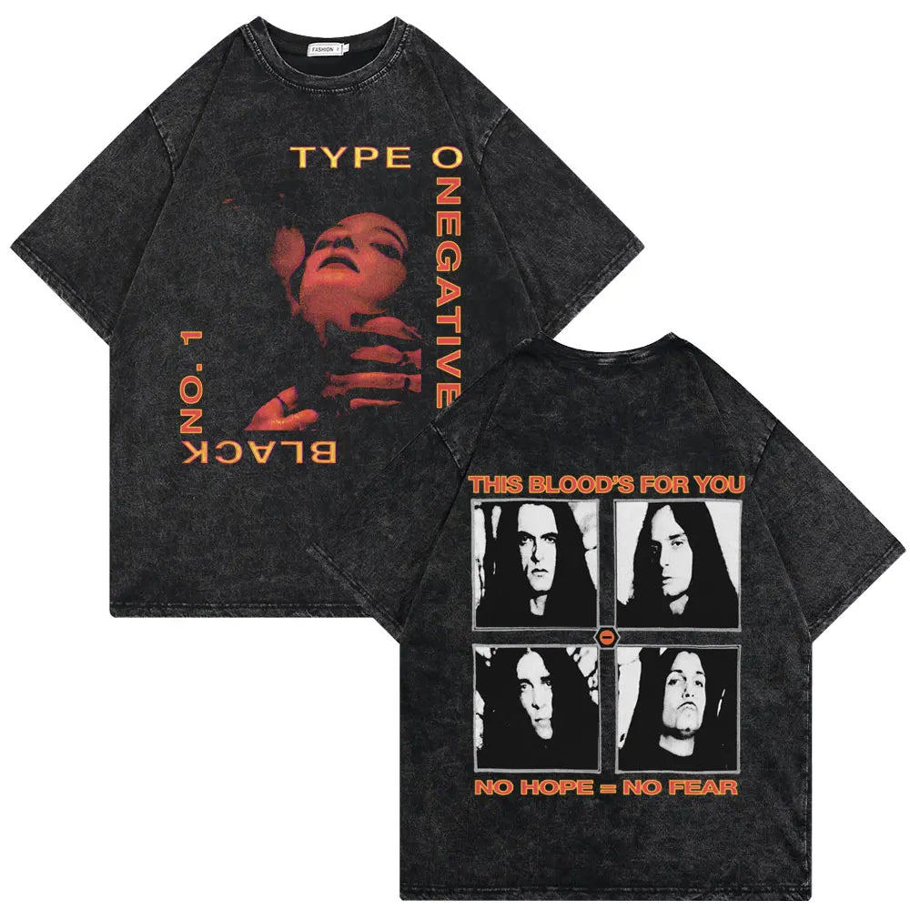 Washed Vintage Type O Negative Who Will Save The Sane Tshirt Men Women Rock Metal Gothic T-shirt Man Oversized Cotton T Shirts