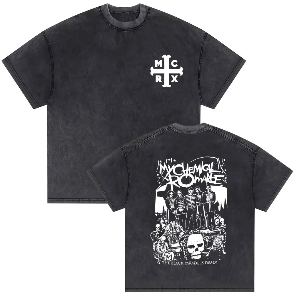 Washed Vintage Rock Band My Chemical Romance The Black Parade Tour 2025 T-shirt Men Women Retro Punk Emo Skeleton T Shirts Tops