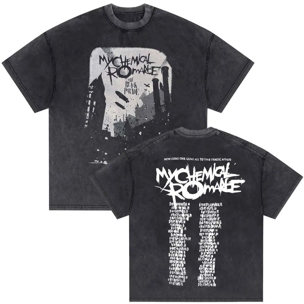 Washed Vintage Rock Band My Chemical Romance The Black Parade Tour 2025 T-shirt Men Women Retro Punk Emo Skeleton T Shirts Tops