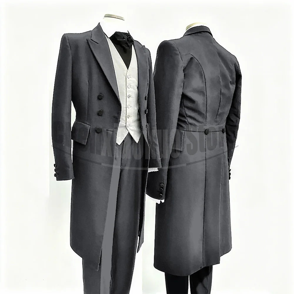 Men Suits Black Fashion Wedding Tailcoat Groom Chic Peak Lapel Double Breasted Male Suit 3 Pieces (Blazer+Vest+Trousers)
