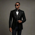 Shiny Black Men Suits 3 Pieces Business Blazer Vest Pants Beads Wedding Groom Prom Wear Party Formal Customized