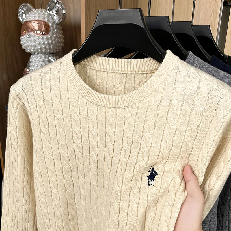 High Quality Men New Long-Sleeved Knitwear Round Neck Jacquard Solid Color Pony Embroidery Classic Fashion Hot-Selling Men'swear