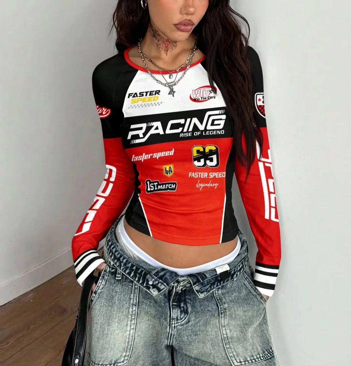 Women's Y2K Streetwear Fashion Casual Back To School Casual Color-Blocked Black Round Neck Long Sleeve Tees Comfortable Tops