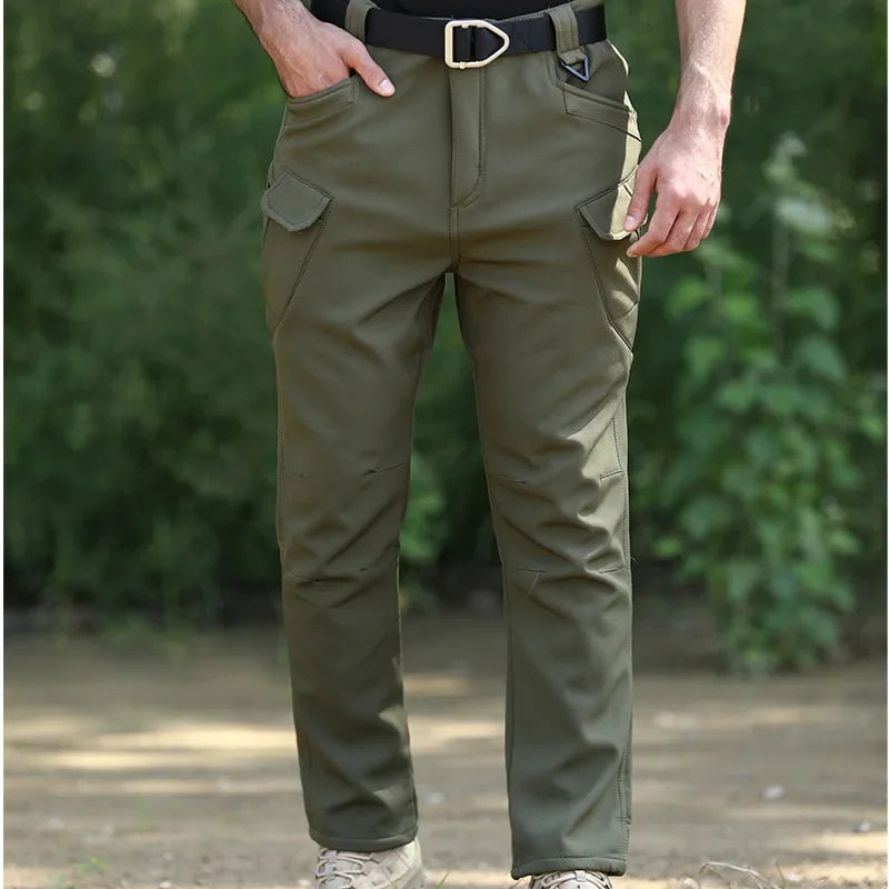 Men's Winter Pants Cargo Trousers Water Resistant Fleece Line Snowboard Softshell Tactical Pant Multi-Pockets Outdoor Work Pants