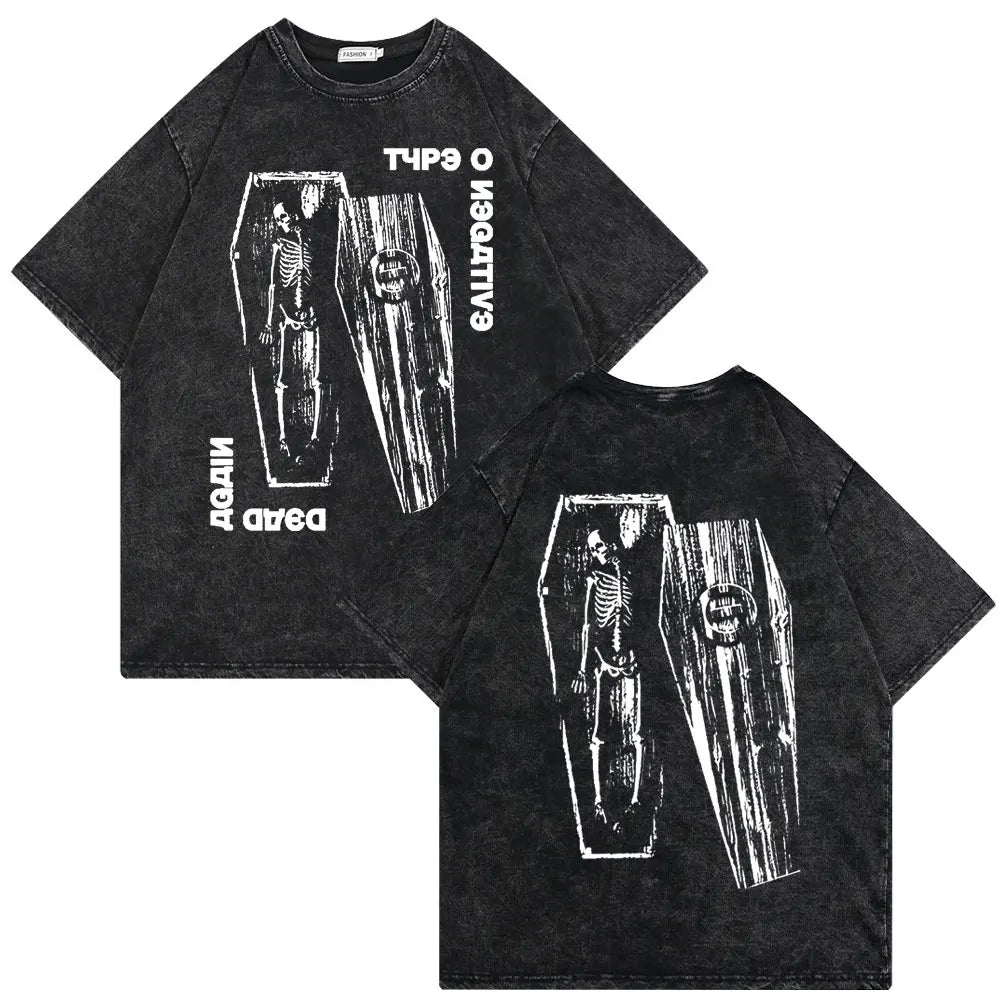 Washed Vintage Type O Negative Who Will Save The Sane Tshirt Men Women Rock Metal Gothic T-shirt Man Oversized Cotton T Shirts