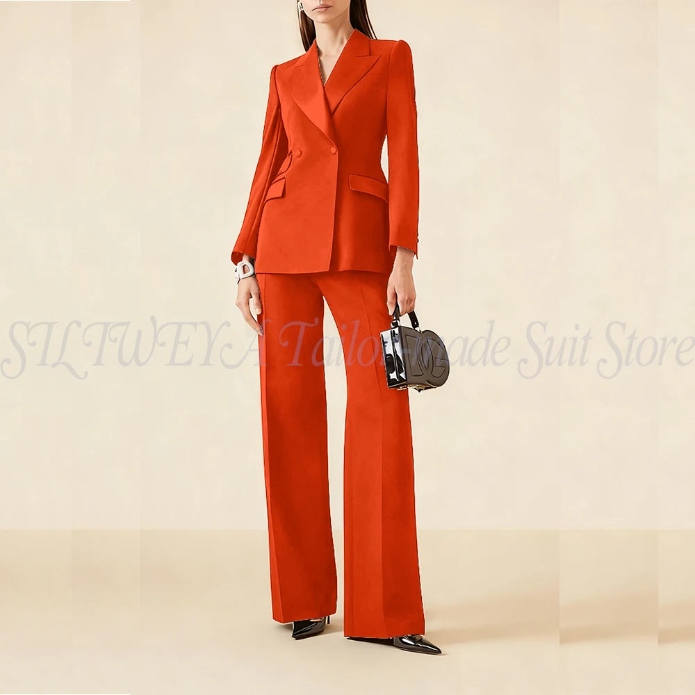 Luxury Classic Black Women's Suits Double Breasted 2 Pieces Jacket Pants Female Clothing Office Banquet Lady's Blazers Sets