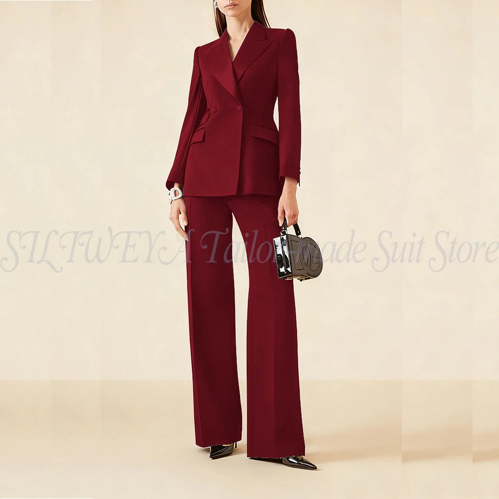 Luxury Classic Black Women's Suits Double Breasted 2 Pieces Jacket Pants Female Clothing Office Banquet Lady's Blazers Sets