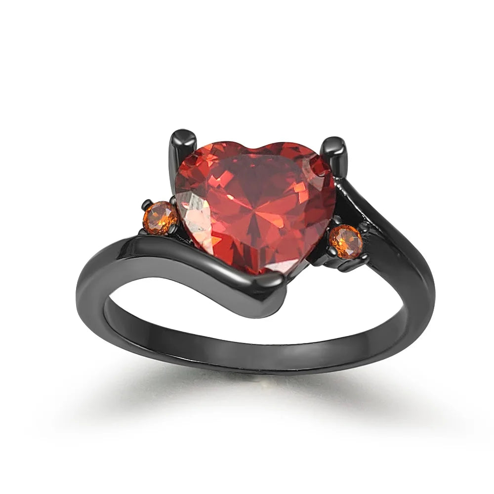 Goth Punk Rings For Women Black Gold Color Heart Purple Red Crystal Rings Grunge Gothic Accessories Vintage Fashion Jewelry R181