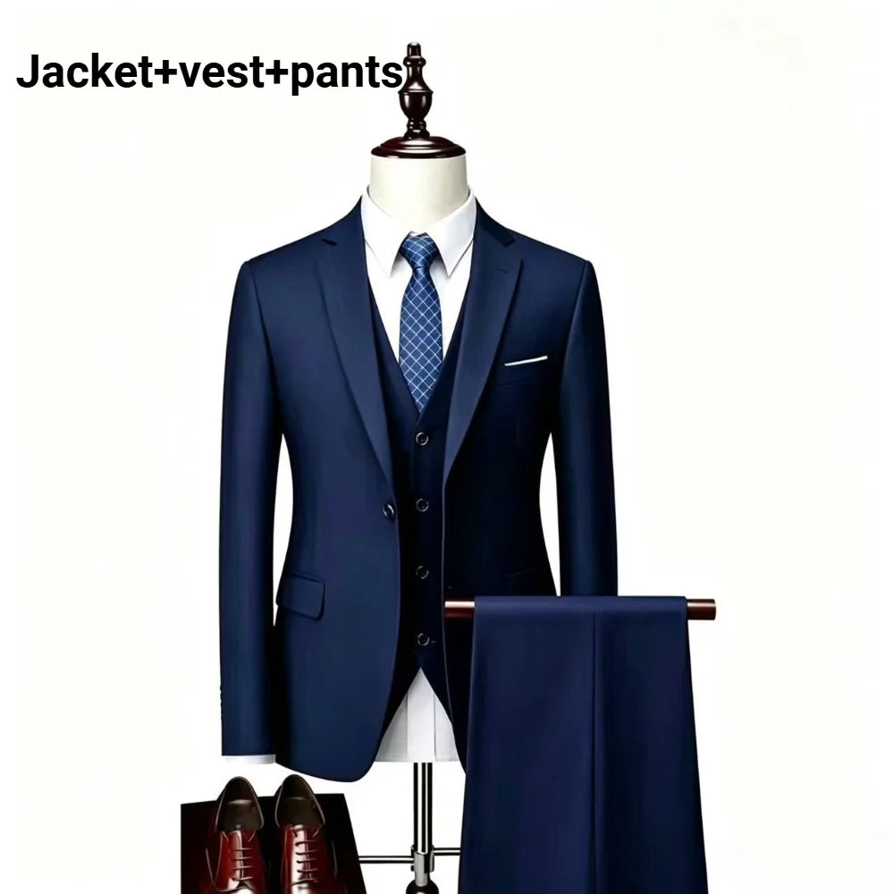 Men Slim Fit 3 Pieces Suit Set Lightweight Business Office Party Blazer Vest Pants Formal Male Tuxedo Suit For Prom Daily Wear